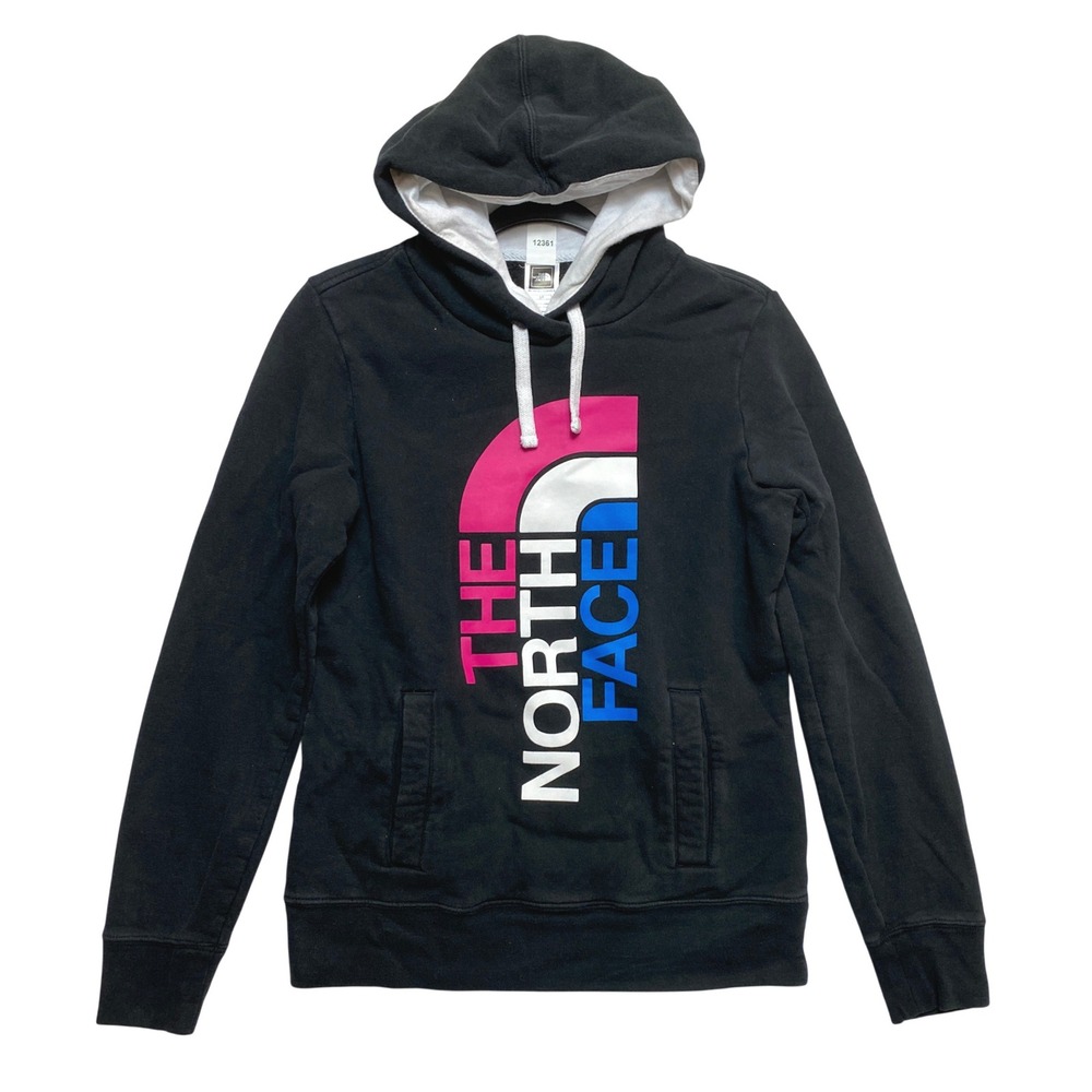 The North Face Hoodie Womens Small Black Graphic Logo Pullover Sweatshirt